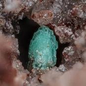 Cuprian Adamite (?) from Silver Coin Mine, Valmy, Iron Point Dist., Humboldt Co., NV
FOV: 1.59 mm